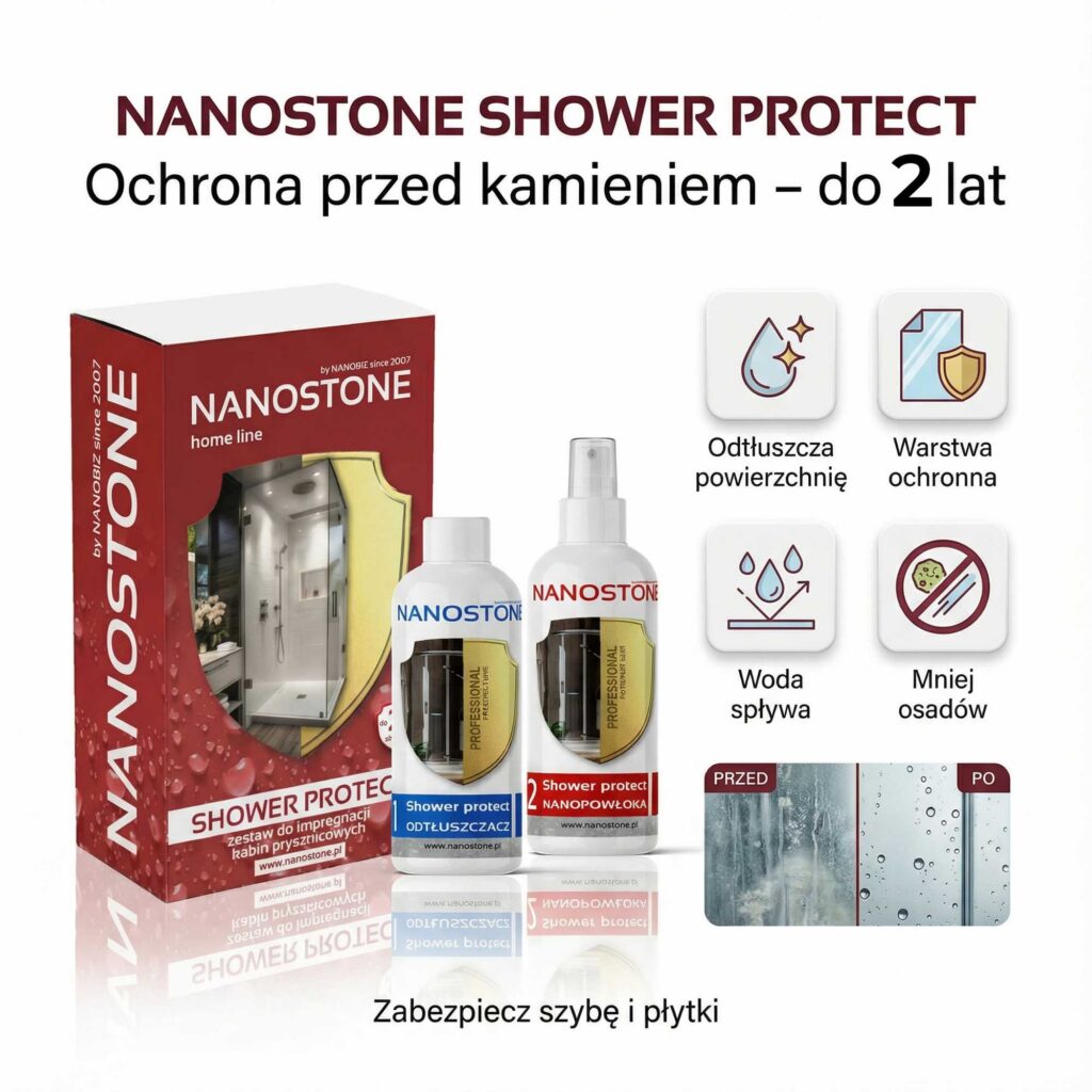 impregnat do kabin prysznicowych — zastosowanie NANOSTONE SHOWER PROTECT
